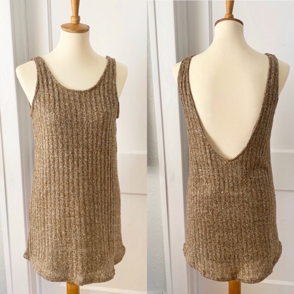 Tan marled knit scoop back tank mini dress